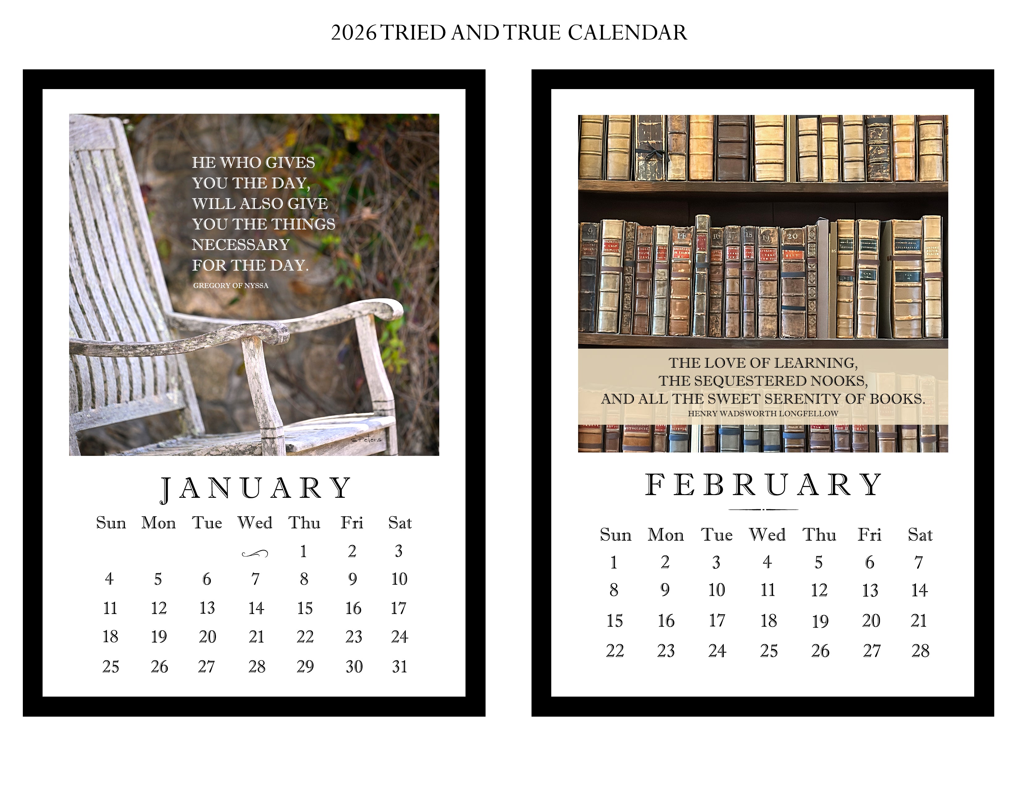 2026 Tried and True Calendar with 5x7 Acrylic Frame