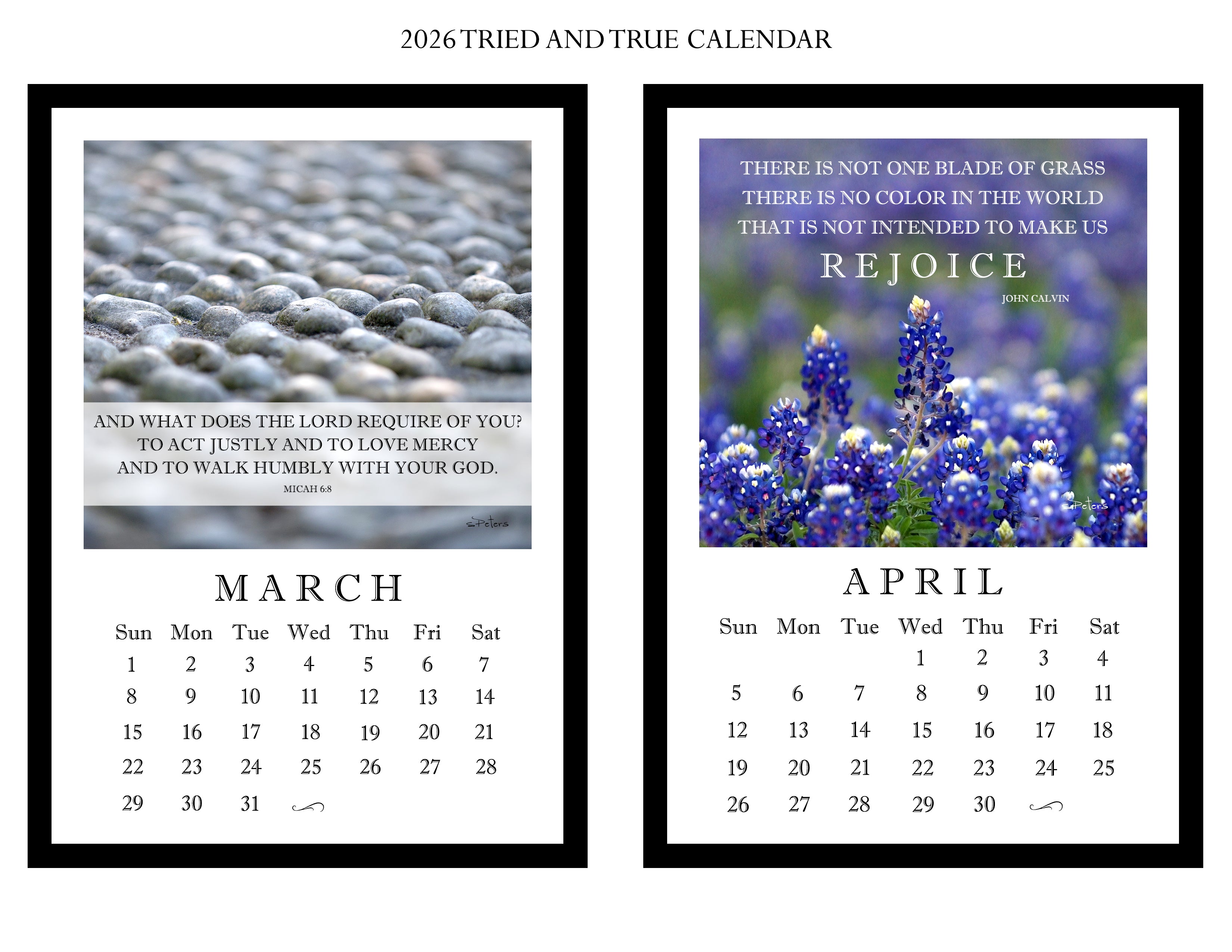 2026 Tried and True Calendar with 5x7 Acrylic Frame