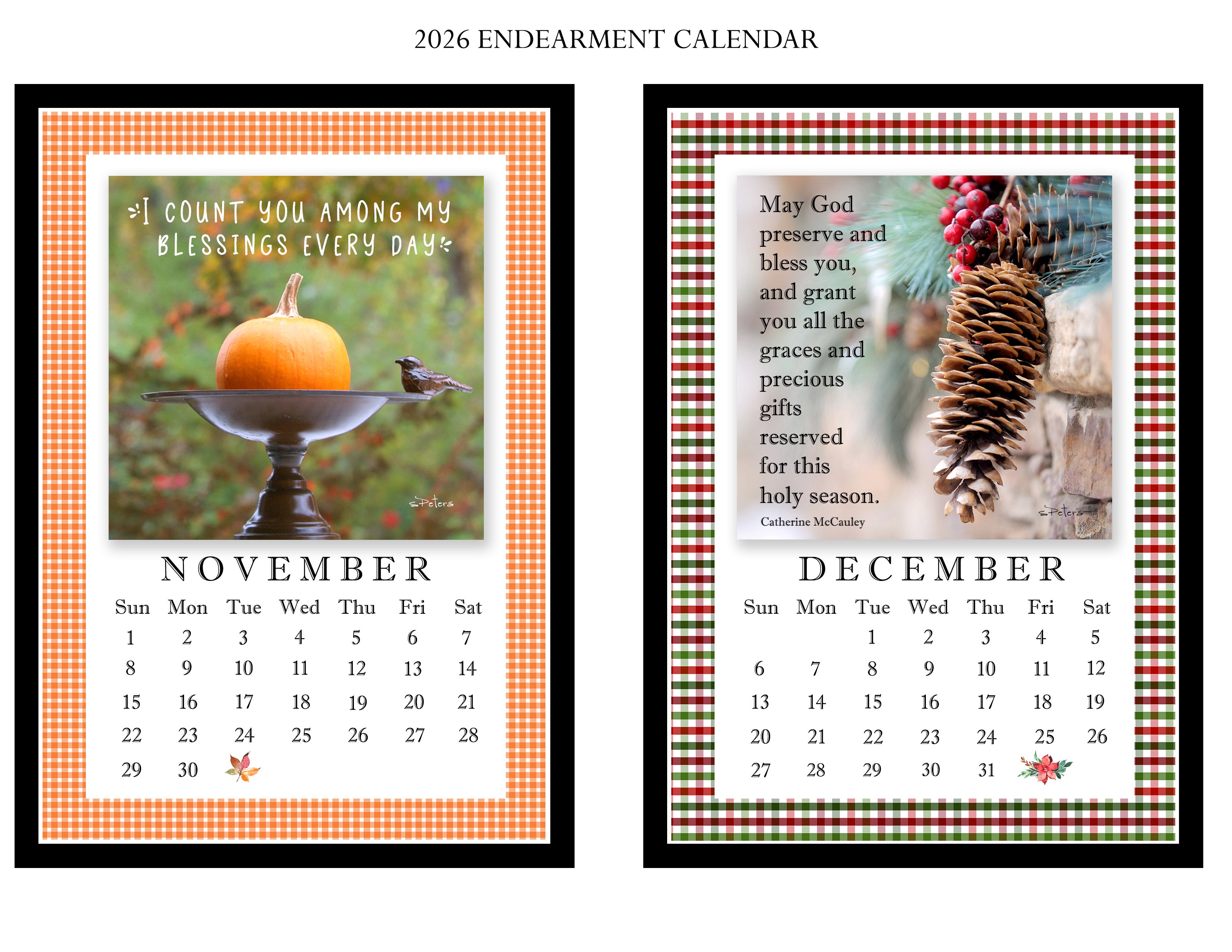 2026 Endearment Calendar with 5x7 Acrylic Frame