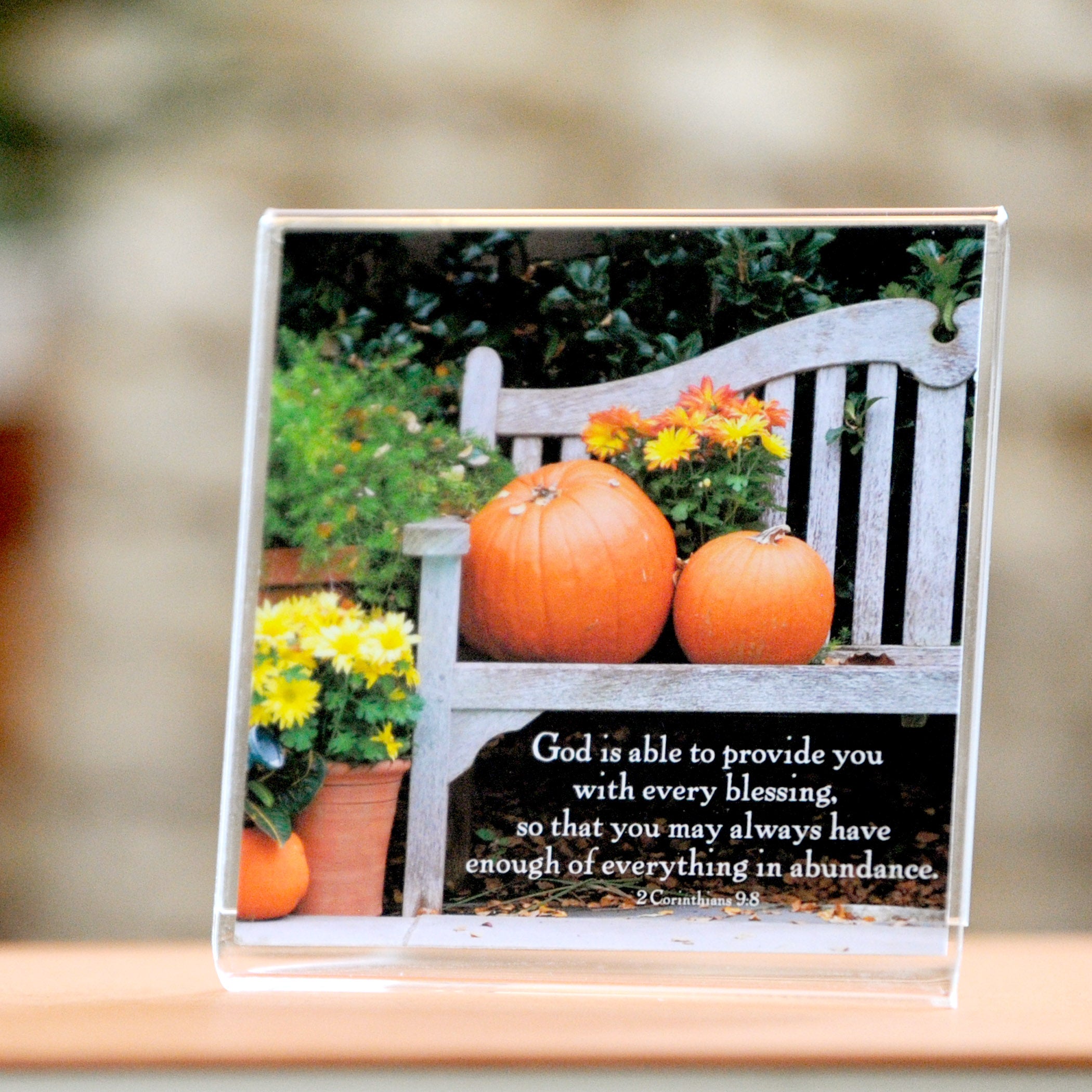 Pumpkin Bench (2 Cor 9:8) - Framed Mini Print