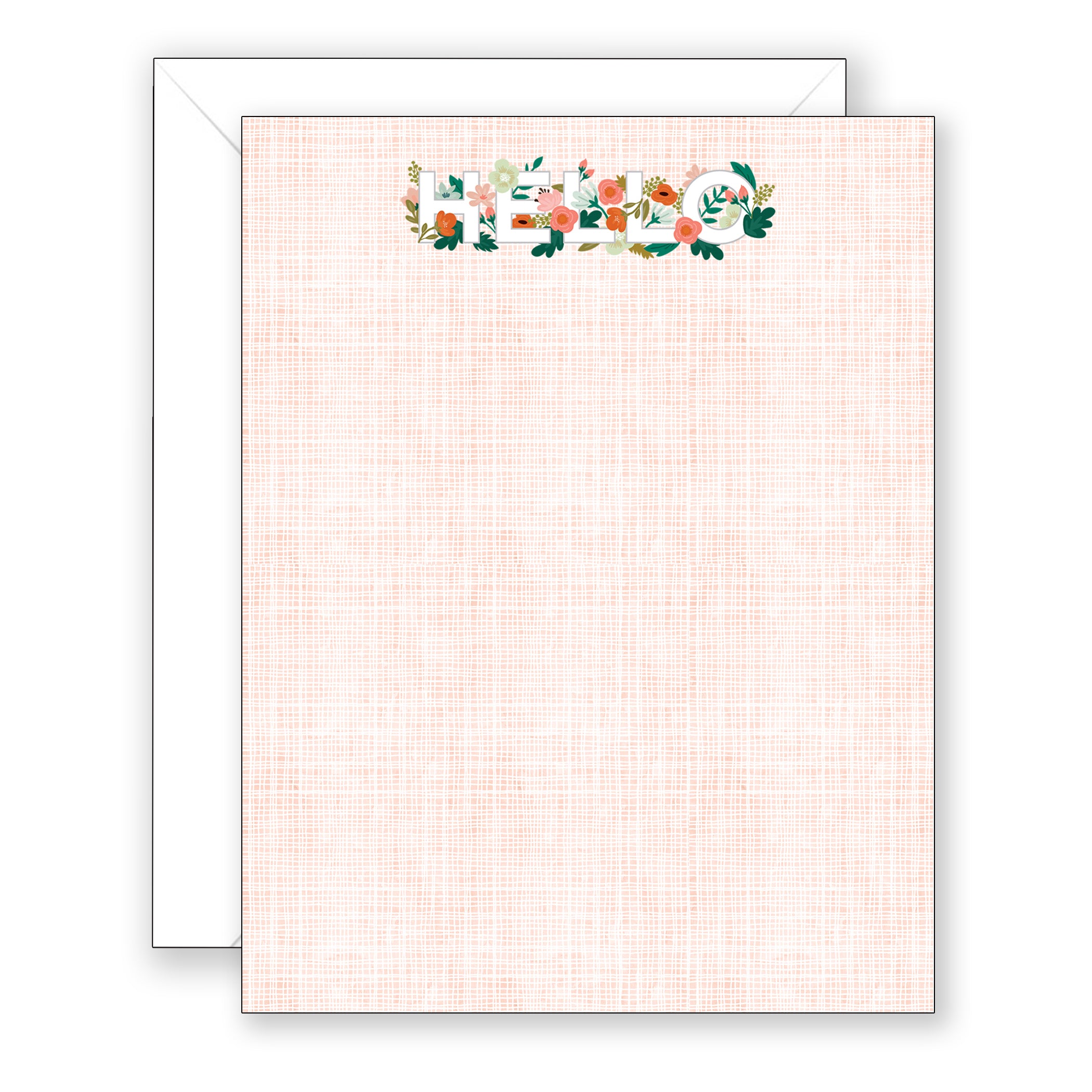 Hello Peach Linen Flat Boxed Notes